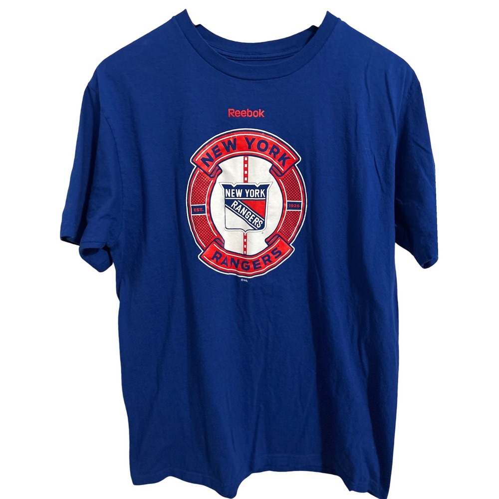 Blue Reebok Short Sleeved Tee Shirt New York Rangers Adult Size Large